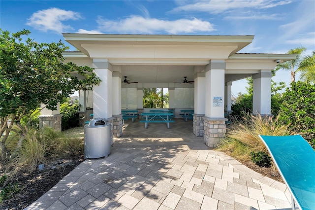 view of patio / terrace featuring a ceiling fan