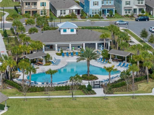 bird's eye view with a residential view