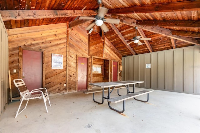 playroom with lofted ceiling with beams