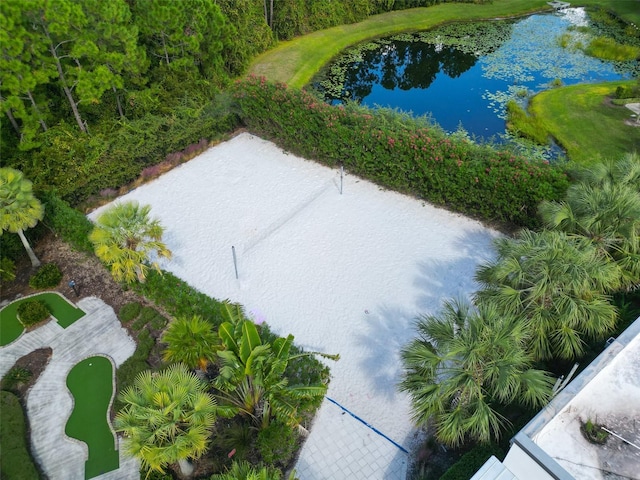 aerial view with a water view