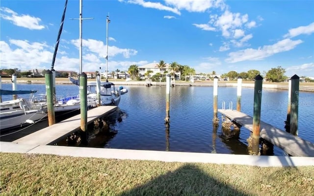 dock area with a water view