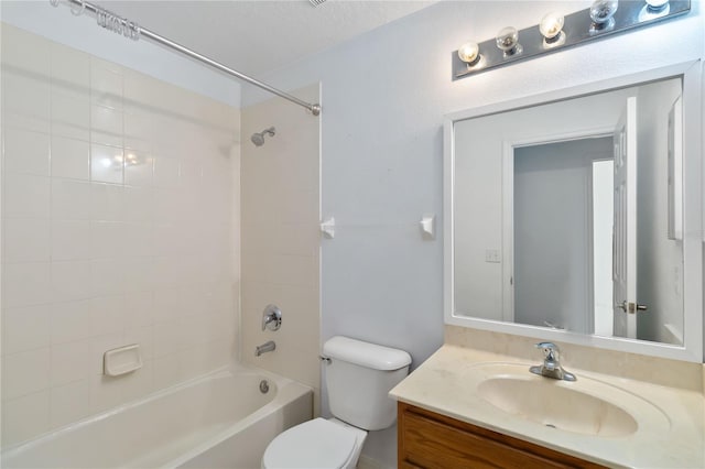 full bathroom featuring toilet,  shower combination, and vanity