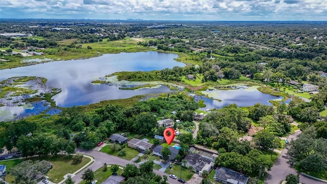 aerial view with a water view