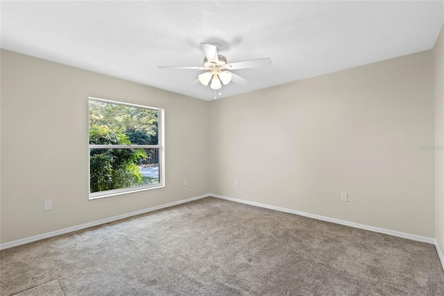 unfurnished room featuring baseboards, ceiling fan, and carpet floors