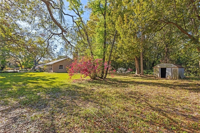 view of yard with a shed and an outdoor structure