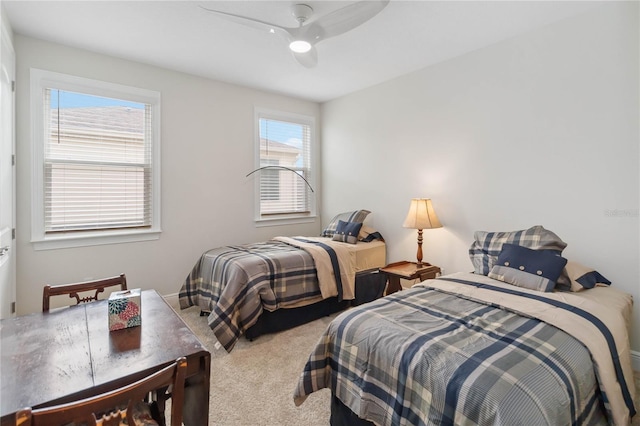 bedroom featuring carpet flooring and ceiling fan