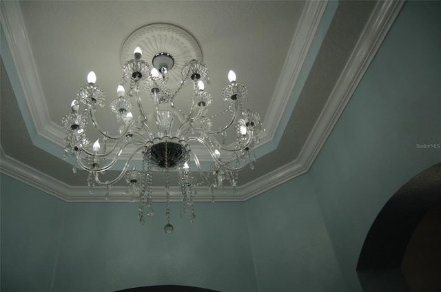 details with ornamental molding and a raised ceiling