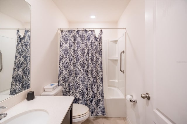 full bathroom with tile patterned flooring, vanity, toilet, and shower / bath combo