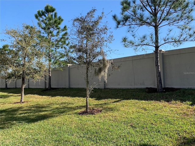 view of yard with a fenced backyard