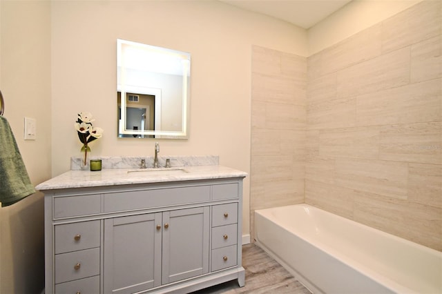 bathroom with wood finished floors and vanity