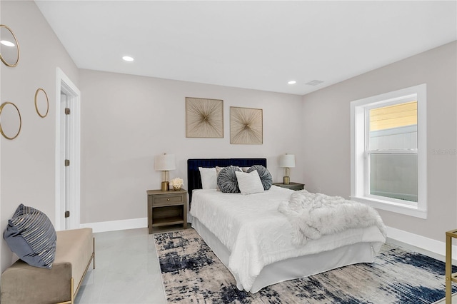 bedroom featuring recessed lighting, baseboards, and visible vents