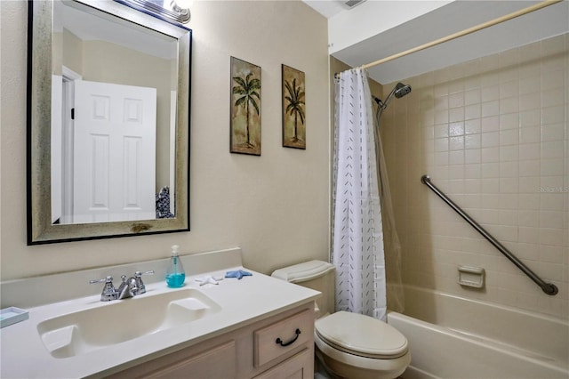 44 Capistrano Dr, Ormond Beach, FL 32176 - bathroom featuring vanity, toilet, and shower / bathtub combination with curtain