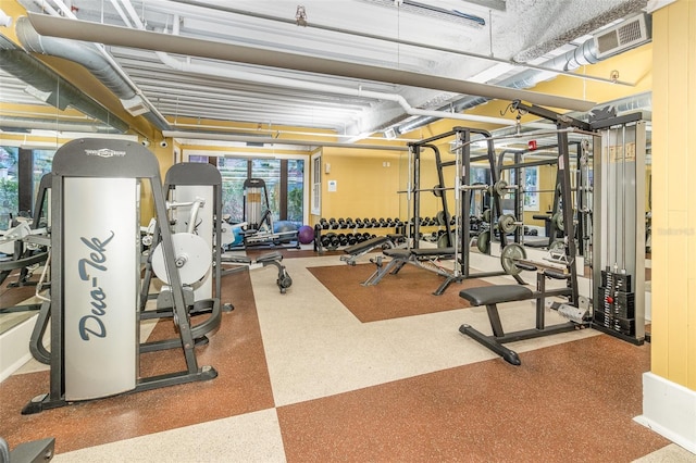 workout area featuring visible vents