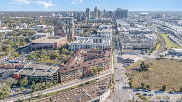 birds eye view of property with a city view