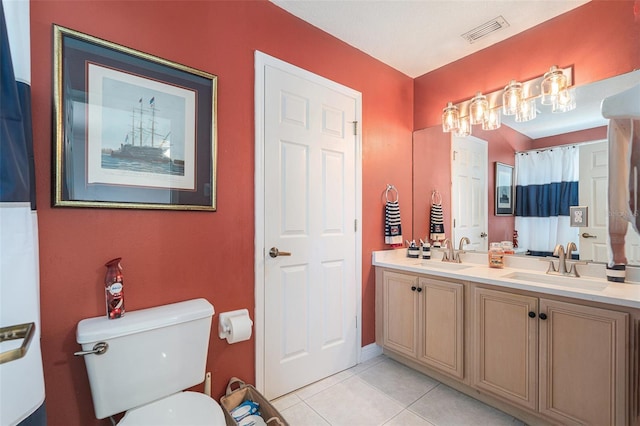 bathroom featuring visible vents, a sink, toilet, and tile patterned floors