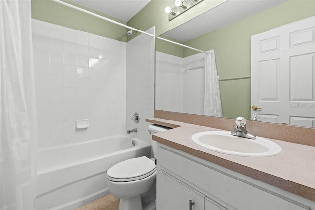 bathroom with vanity, toilet, and shower / tub combo