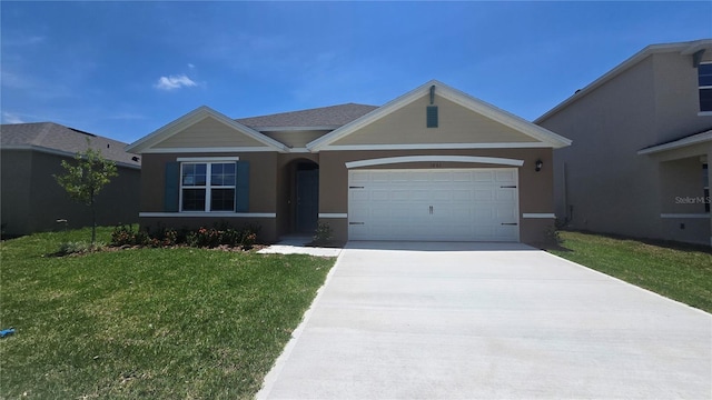 1861 Walnut Creek Dr, Kissimmee, FL 34744 - ranch-style home with a front lawn, driveway, an attached garage, and stucco siding
