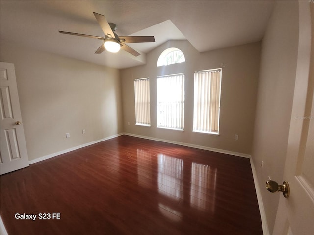 1346 Rolling River Rd, Deland, FL 32720 - empty room featuring vaulted ceiling, wood finished floors, baseboards, and a ceiling fan