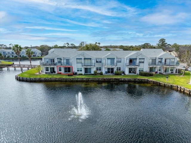 view of water feature with a residential view