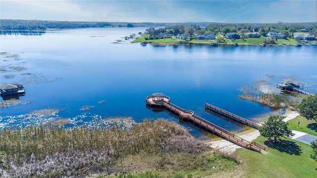 aerial view with a water view