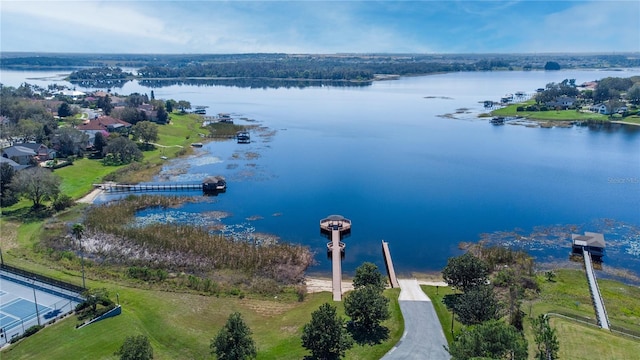 aerial view featuring a water view