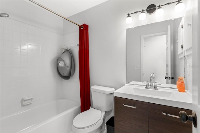 bathroom with shower / bath combo, vanity, and toilet