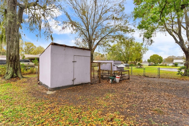 view of poultry coop with fence