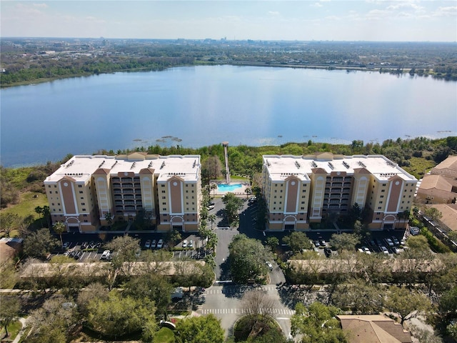 aerial view featuring a water view