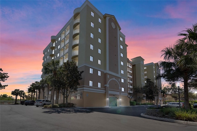 view of property at dusk