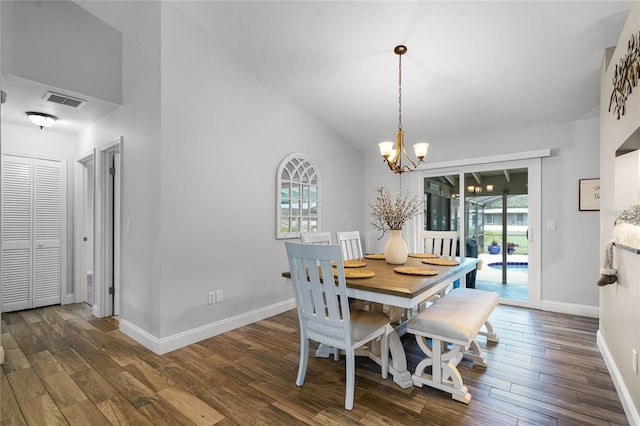 dining area featuring dark wood-style flooring, visible vents, and baseboards