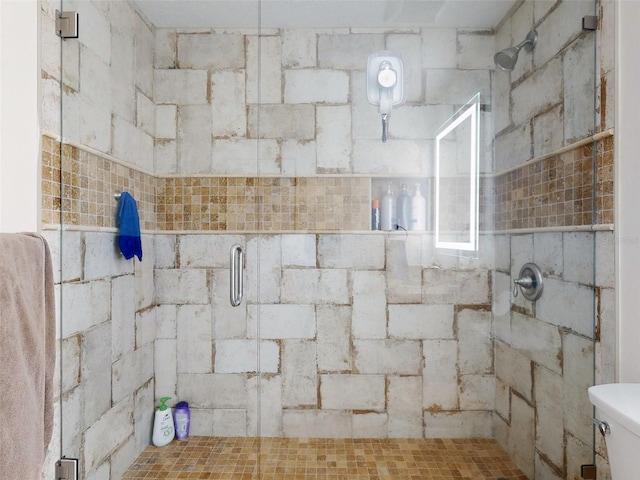 details with a stall shower and toilet