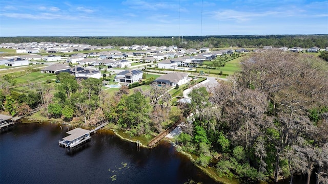 aerial view featuring a water view and a residential view