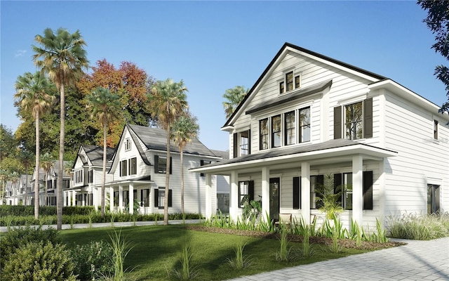 view of front of home featuring a porch and a front yard