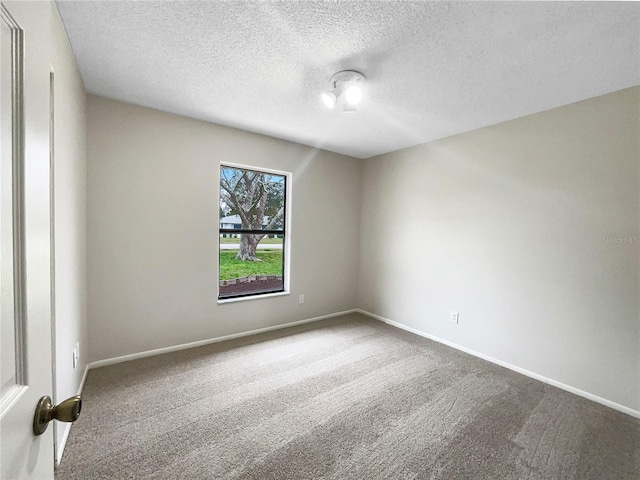 empty room featuring carpet, baseboards, and a textured ceiling