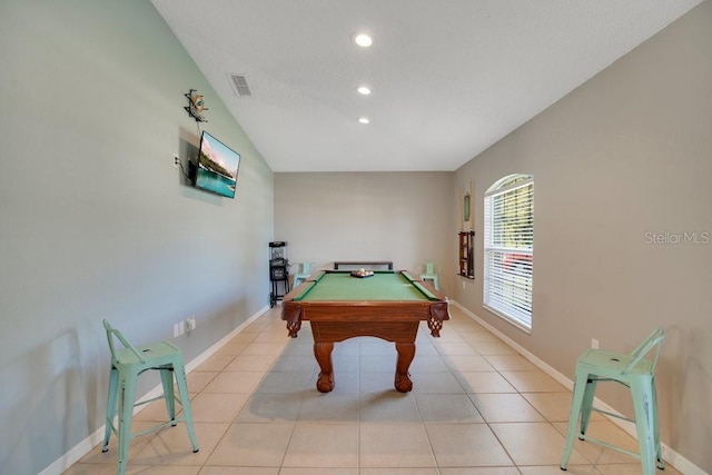 playroom with light tile patterned floors, recessed lighting, visible vents, and baseboards