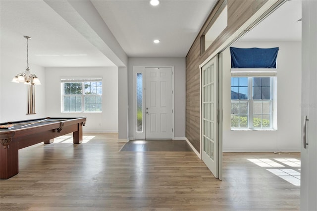 foyer featuring a healthy amount of sunlight, baseboards, and wood finished floors