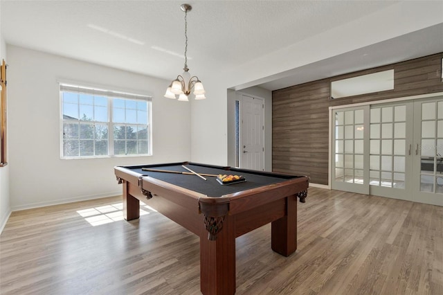 game room with baseboards, wood finished floors, and pool table