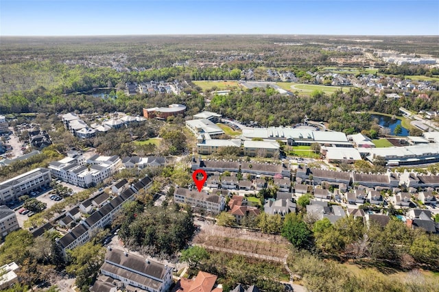 aerial view featuring a residential view and a water view