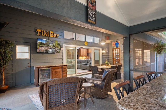 view of patio with an outdoor hangout area and wine cooler