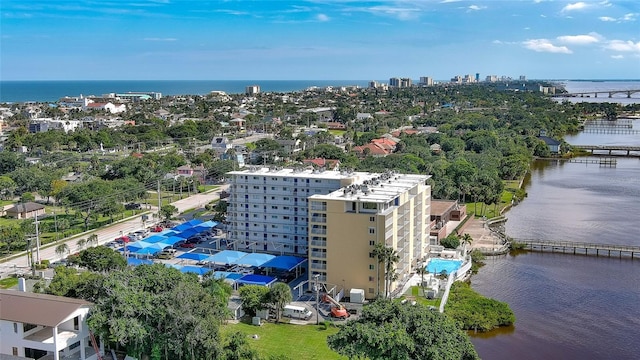 bird's eye view featuring a water view