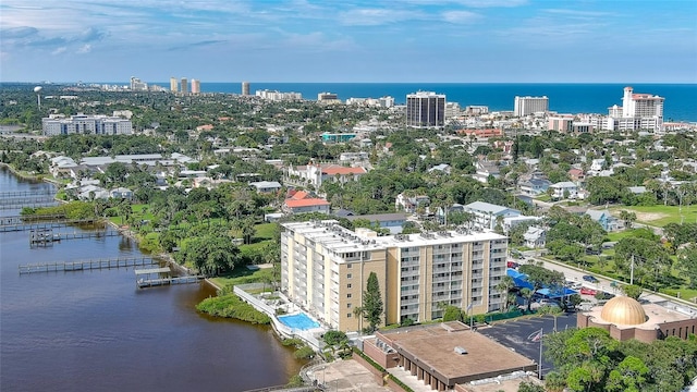 aerial view with a view of city and a water view