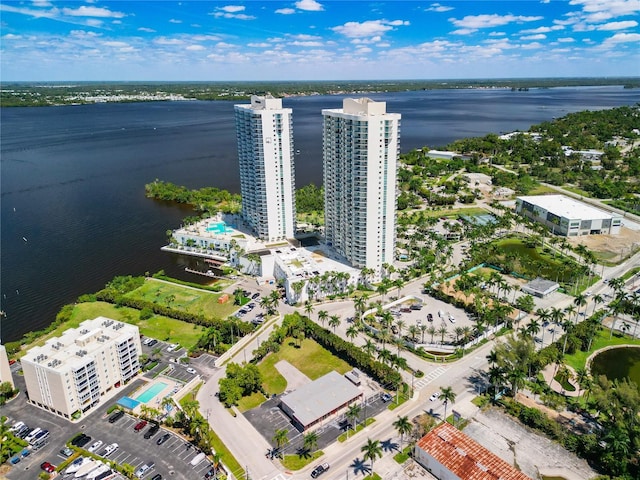 aerial view with a water view