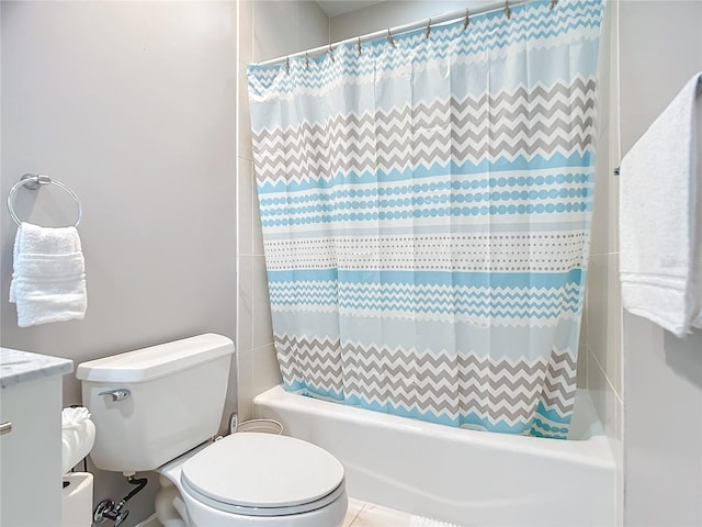 full bath featuring shower / tub combo and toilet