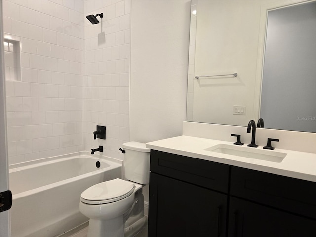 full bathroom featuring toilet, shower / bathtub combination, and vanity