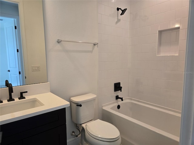 full bathroom featuring toilet, shower / bath combination, and vanity