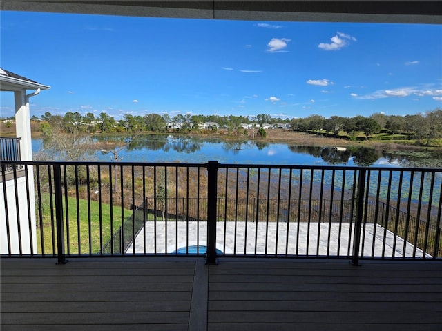 deck featuring a water view