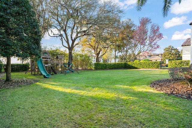 view of yard with a playground