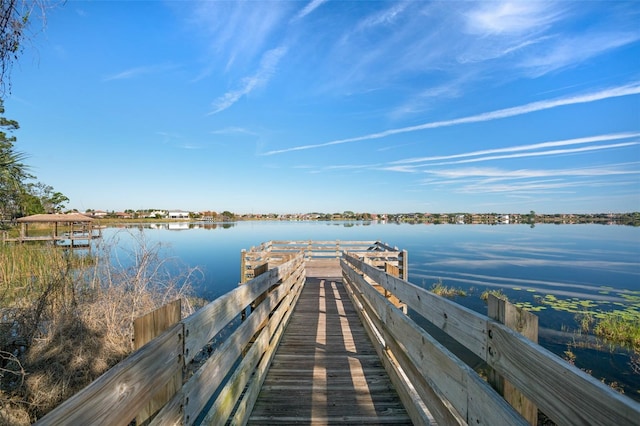 view of dock featuring a water view