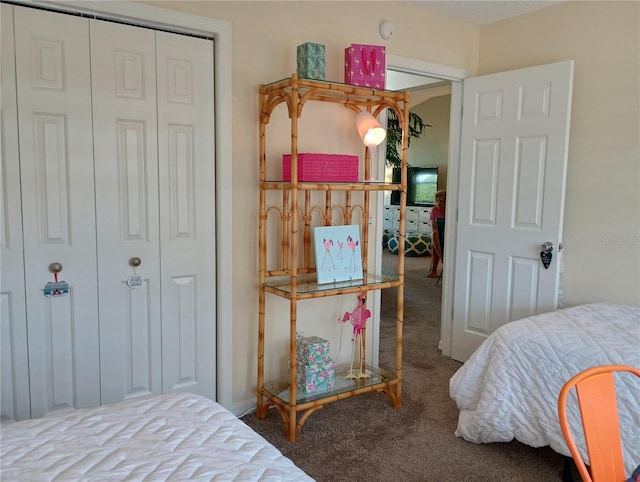 carpeted bedroom featuring a closet