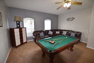 954 Lockbreeze Dr, Davenport, FL 33897 - recreation room featuring pool table, ceiling fan, and carpet floors